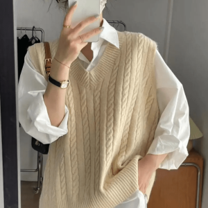 Chic Oversized Knitted Vest for Y2K Fashion & 90s Aesthetic Outfits