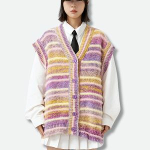 Chic Plush Knitted Cardigan Vest for Y2K Fashion & Cozy Outfits