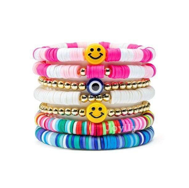 Chic Set of 7 Preppy Bracelets for Y2K and 90s Fashion Lovers