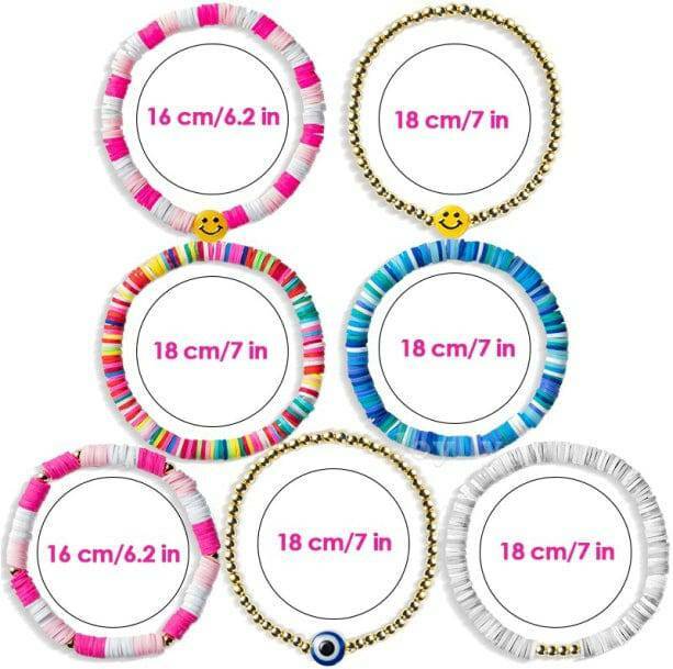 Chic Set of 7 Preppy Bracelets for Y2K and 90s Fashion Lovers