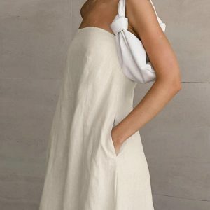 Chic Strapless Linen Midi Dress for Effortless Y2K Summer Style