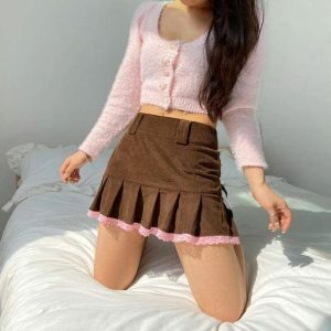 Chic Y2K Aesthetic Corduroy Skirt for Trendy Summer Outfits