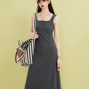 Chic Y2K Casual Button-Up Midi Dress for Effortless Summer Style