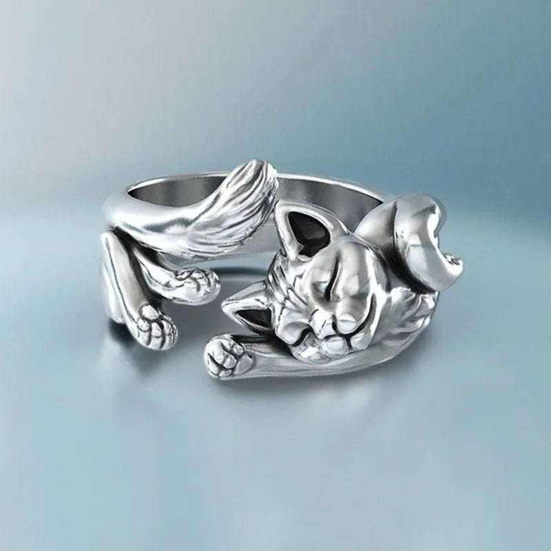 Chic Y2K-Inspired Sleeping Cat Ring for Aesthetic Fashion Lovers