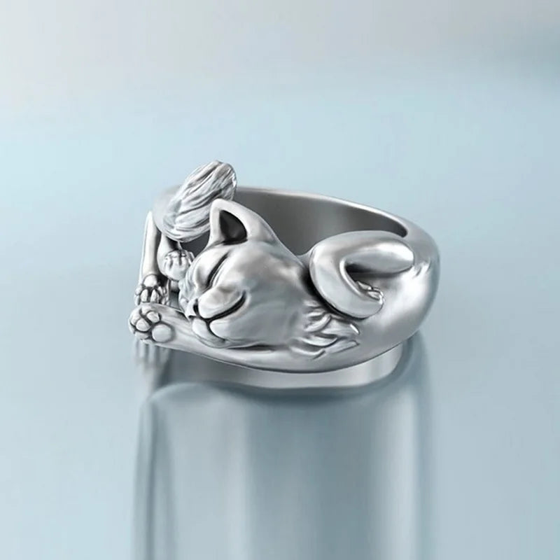 Chic Y2K-Inspired Sleeping Cat Ring for Aesthetic Fashion Lovers