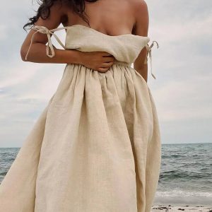 Chic Y2K Linen Midi Dress for Effortless Summer Style and Aesthetic Vibes