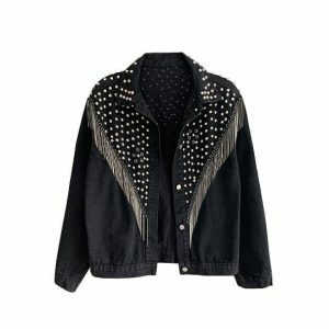 Chic Y2K Tassel Black Jacket for Effortless Grunge Style and Aesthetic