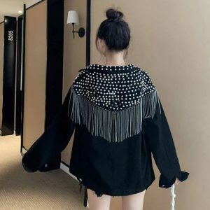 Chic Y2K Tassel Black Jacket for Effortless Grunge Style and Aesthetic