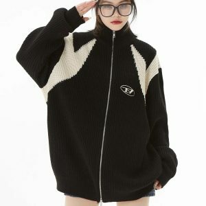 Chic Y2K Turtleneck Zip-Up Loose Cardigan for Effortless Style