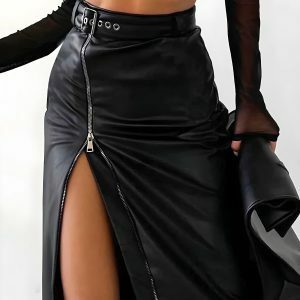 Chic Y2K Zip-Up Slit Midi Pencil Skirt for Trendy Summer Outfits