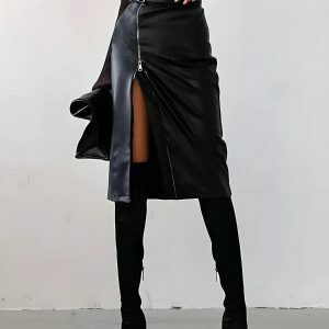 Chic Y2K Zip-Up Slit Midi Pencil Skirt for Trendy Summer Outfits