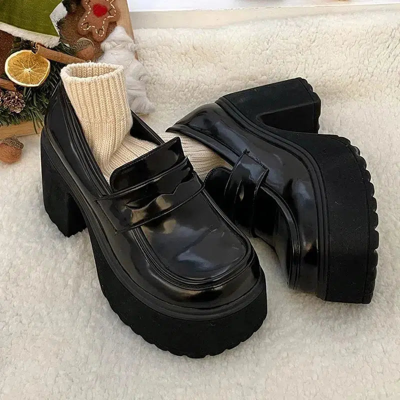 Chunky Platform High Heel Loafers - Y2K Fashion Must-Have Footwear