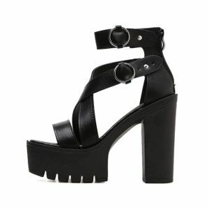 Chunky Round Buckle High Heels for Y2K Fashion & Grunge Outfits