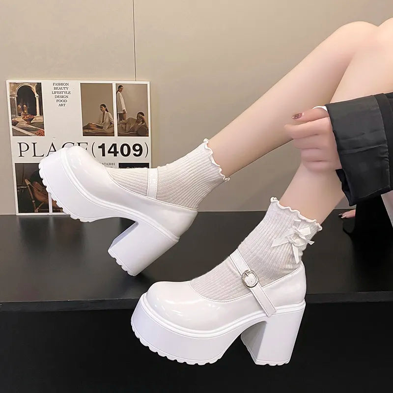 Coquette Aesthetic Chunky Platform Mary Jane Shoes for Y2K Fashion