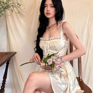 Coquette Aesthetic Floral Satin Mini Dress for Y2K Summer Vibes