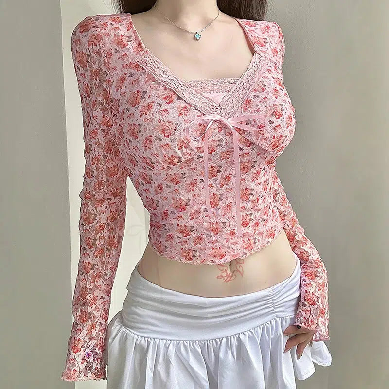 Coquette Aesthetic Floral Top for Y2K Summer Outfits and Cute Looks