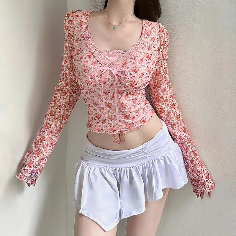 Coquette Aesthetic Floral Top for Y2K Summer Outfits and Cute Looks