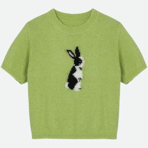 Coquette Aesthetic Soft Girl Rabbit Knitted Top for Y2K Fashion Lovers