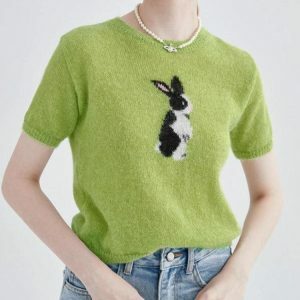 Coquette Aesthetic Soft Girl Rabbit Knitted Top for Y2K Fashion Lovers