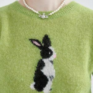 Coquette Aesthetic Soft Girl Rabbit Knitted Top for Y2K Fashion Lovers