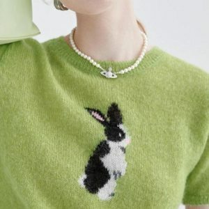 Coquette Aesthetic Soft Girl Rabbit Knitted Top for Y2K Fashion Lovers