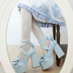 Coquette Bow Star Buckled Platform Heels for Y2K Fashion Lovers