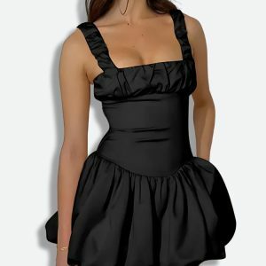 Coquette Ruched Mini Dress with Bubble Skirt - Y2K Summer Fashion