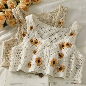 Cottagegore Y2K Knitted Crop Top for Aesthetic Summer Outfits