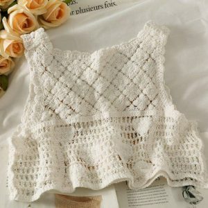 Cottagegore Y2K Knitted Crop Top for Aesthetic Summer Outfits