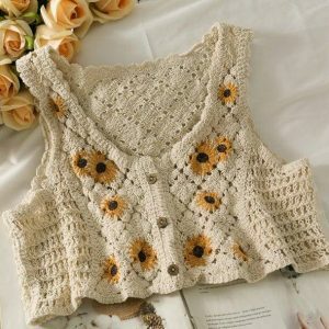 Cottagegore Y2K Knitted Crop Top for Aesthetic Summer Outfits