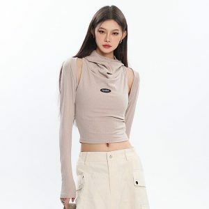 Cowl Collar Cut-Out Crop Top: Y2K Fashion Essential for Summer Outfits