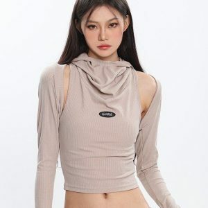 Cowl Collar Cut-Out Crop Top: Y2K Fashion Essential for Summer Outfits