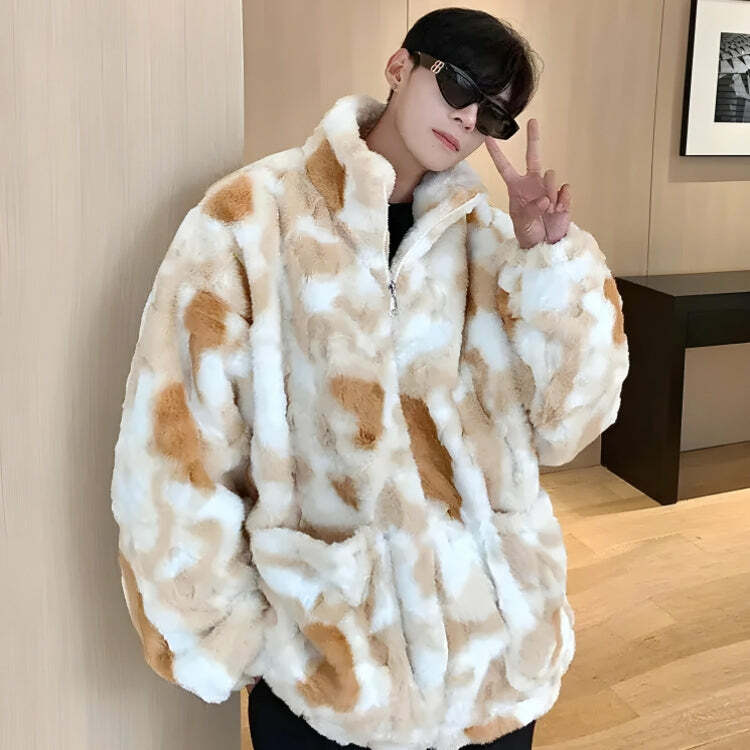 Cozy Faux Fur Zip-Up Teddy Jacket for Y2K and 90s Fashion Lovers