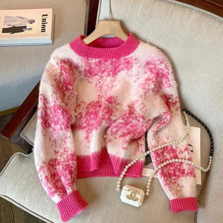 Cozy Pearl Beaded Knit Sweater for Y2K Fashion Lovers