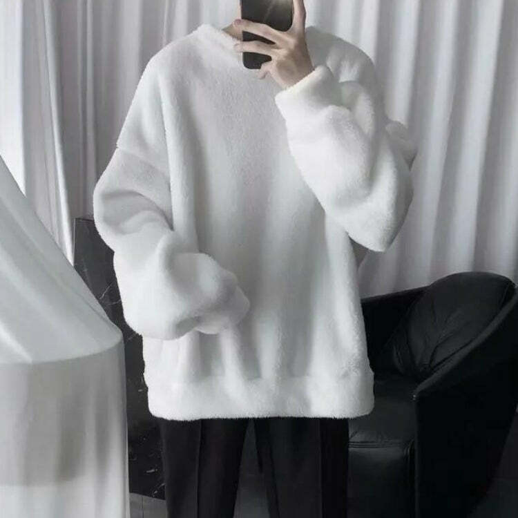 Cozy Soft Boy Oversized Teddy Sweatshirt for Y2K and Grunge Aesthetic