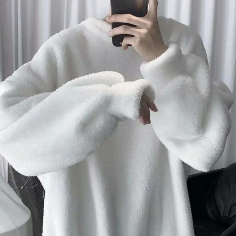 Cozy Soft Boy Oversized Teddy Sweatshirt for Y2K and Grunge Aesthetic