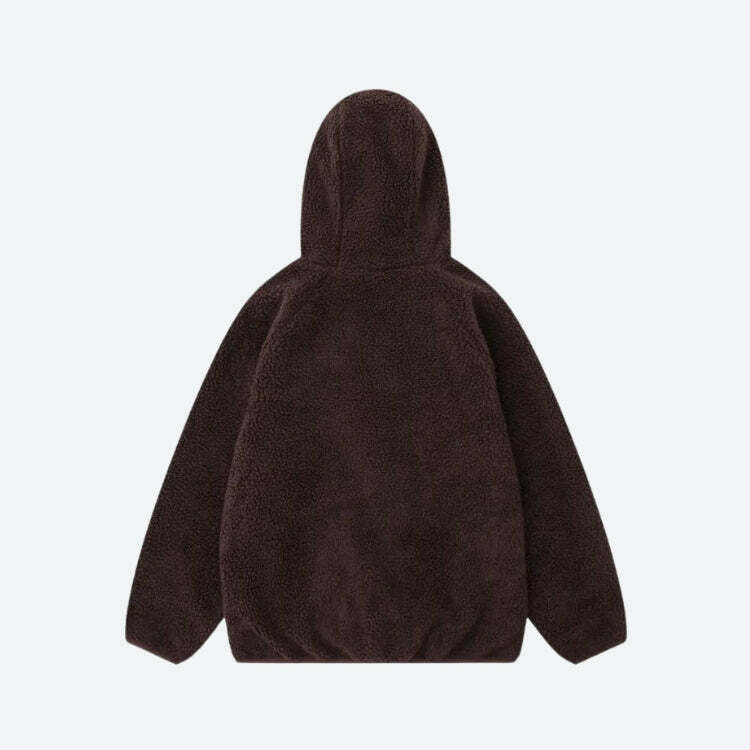 Cozy Y2K Fashion Funnel Neck Zip-Up Teddy Hoodie for Effortless Style