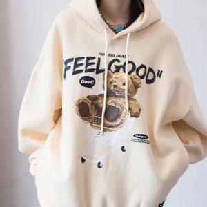 Cozy Y2K Teddy Bear Hoodie for Ultimate Grunge Aesthetic Style