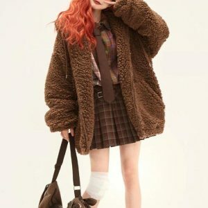 Cozy Y2K Teddy Bear Jacket for Effortless Grunge and 90s Style