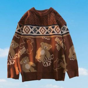 Cozy Y2K Teddy Bear Sweater for Cute Outfits and Aesthetic Vibes