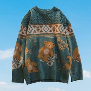 Cozy Y2K Teddy Bear Sweater for Cute Outfits and Aesthetic Vibes