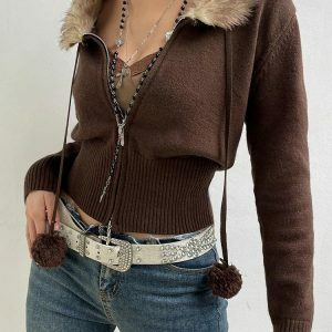 Cropped Zip-Up Cardigan for Y2K Fashion & Grunge Aesthetic Outfits