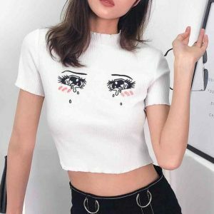 Crying Anime Girl Tee - Y2K Aesthetic Graphic T-Shirt for Trendy Outfits