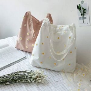 Daisy Embroidered Tote Bag - Y2K Aesthetic Summer Essential for Outfits