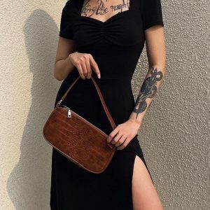 Dark Academia Leg Split Midi Dress - Y2K Aesthetic Summer Fashion