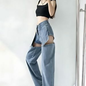 Detachable Straight Leg Jeans: Y2K Fashion Essential for Effortless Style