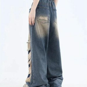 Distressed Dark Wash Grunge Jeans for Y2K and 90s Fashion Lovers