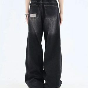 Distressed Dark Wash Grunge Jeans for Y2K and 90s Fashion Lovers