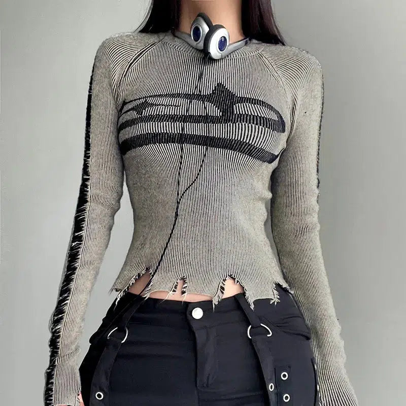 Distressed Grunge Long Sleeve Top for Y2K and 90s Fashion Lovers