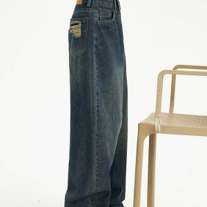 Distressed Wide Leg Baggy Jeans for Y2K Fashion & 90s Aesthetic